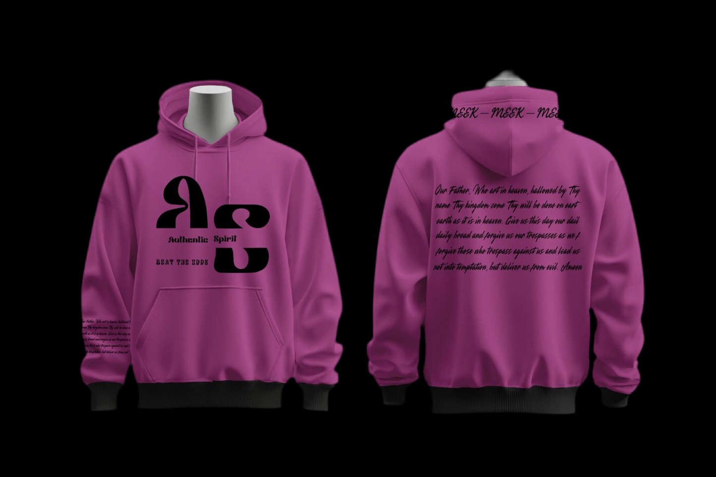 Cotton Fleece Screen Print Pullover Hoodie.(Embroidered “The Lords Prayer”) (4 Colors)